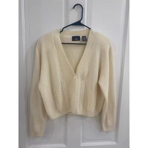 Vintage OBR Ivory Lambswool Angora Cropped Cardigan Sweater Size M